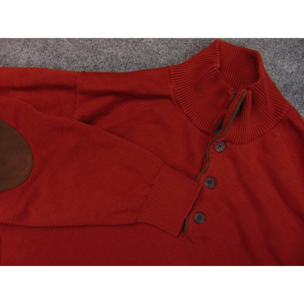 Tricots St Rafael Sweater Men XL Red Knit Quarter Zip Elbow Patches Prep Classic